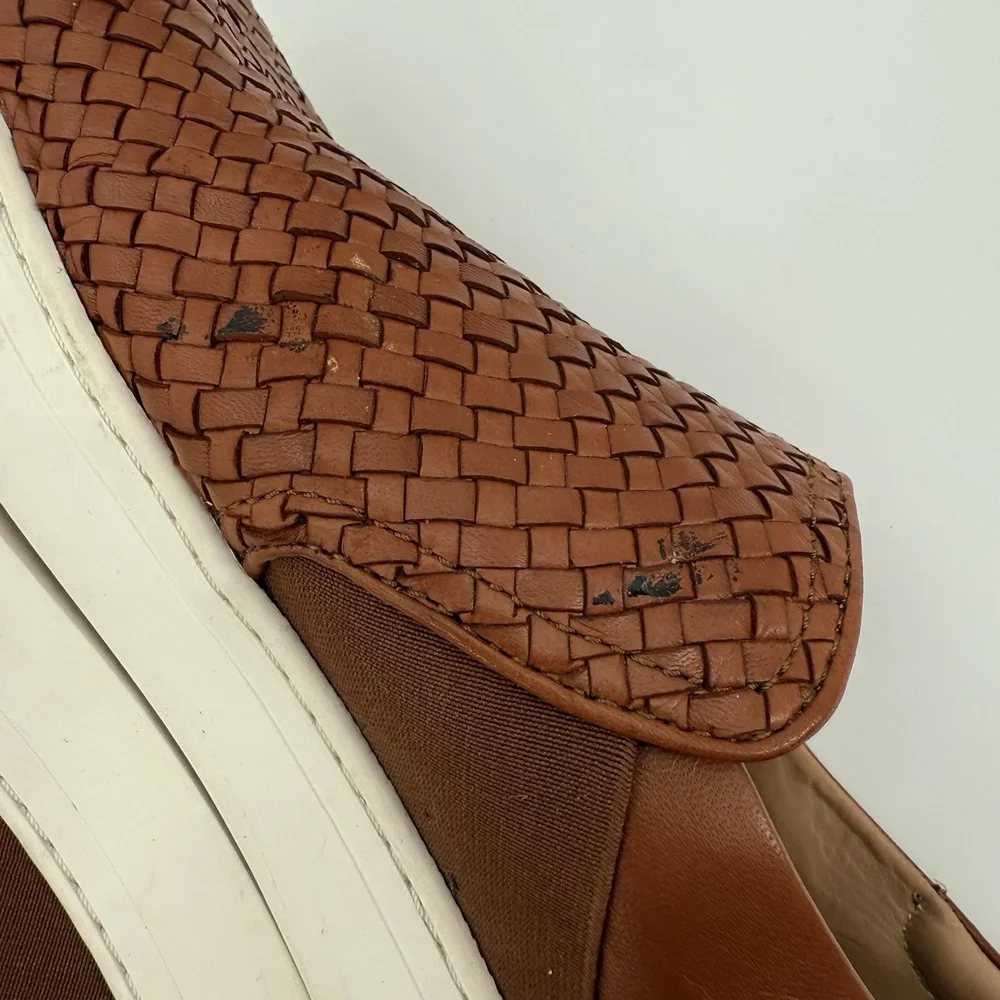 H.S. Trask Woven Calfskin Brown Leather Slip On Sneakers Mens Shoes Size‎ 13 M